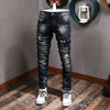 Newly Designer Fashion Men Jeans High Quality Retro Dark Blue Ripped Denim Pants Streetwear Elastic Slim Fit Hip Hop Trousers