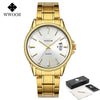 Relogios Masculino WWOOR Mens Watch Top Luxury Gold Quartz Calandar Clock Men Golden Stainless Steel Sport Watch erkek kol saati