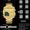 New Luxury Designer Fashion Men Watches Gold Stainless Steel Sport Square Digital Big Quartz Watch for Men Relogio Masculino