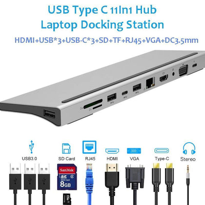 USB Type C Hub Adapter Laptop Docking Station HDMI VGA RJ45 Ethernet Gigabit Port PD SD For MacBook HP Compatible Thunderbolt 3 - Surprise store