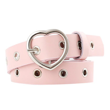 Cute Pink Leather Belt For Women Students Heart Metal Buckle Thin Belt For Streetwear Jeans Coat Dresses Accessories
