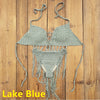 3 piece set Gypsy Boho Hand Crochet Bikini Set Women Swimwear Tassel Skirt, with long fringe Beach Skirt Net