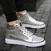 New Fashion Gold Shoes Men Casual Shoes High-top Night Club Sneaker Male Lace-up Sequins Rock Shoes zapatos hombre 2020