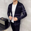 Sweater Jacket Men Fashion High Quality Brand Slim Striped Long Sleeve Suit Collar Cardigan Wool Jacket Coat