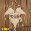 3 piece set Gypsy Boho Hand Crochet Bikini Set Women Swimwear Tassel Skirt, with long fringe Beach Skirt Net
