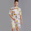 Summer Men Pyjama Set Print Satin Men Pajama Suit Short Sleeve Shorts Silk Pajama Man Sleepwear Spring Pajama Male Nightgown XXL