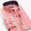 Men's 100% Cotton Long Sleeve Contrast Plaid Checkered Shirt Pocket-less Design Casual Standard-fit Button Down Gingham Shirts