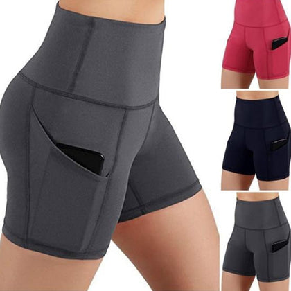 Gym Jogging Running Shorts Yoga Shorts Women High Waist Lifting Push Up Tight Sports Pocket Fitness Yoga Short Pant