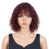 Trueme Short Wig With Bangs Kinky Curly Human Hair Bob Wigs For Women Fashion Curly Full Wig Remy Ombre 99J Brown Color