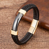 Natural Stone Men Bracelet Black Genuine Leather Rope Chain Stainless Steel Magnet Clasp Natural Stone Bracelets Male Jewelry