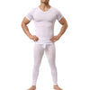 Men Undershirts Sets Ultra-thin Ice Silk Short Sleeve T Shirts Leggings Pants Transparent Tops Tee Trousers Underwear Sleepwear