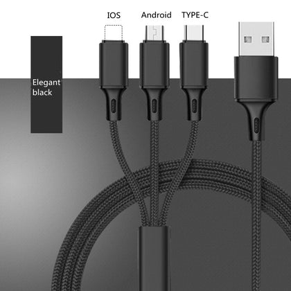 Nylon Data Line 3 in 1 Cable For iPhone Android Type-c Mobile Phone Multi-function Usb One Dragging Three Data Charge Cord 1.2M