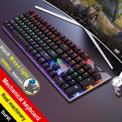 New Blue Axis E-Sports Game Desktop Seven-color Backlight Wired USB Interface Waterproof Real Mechanical Keyboard and Mouse set