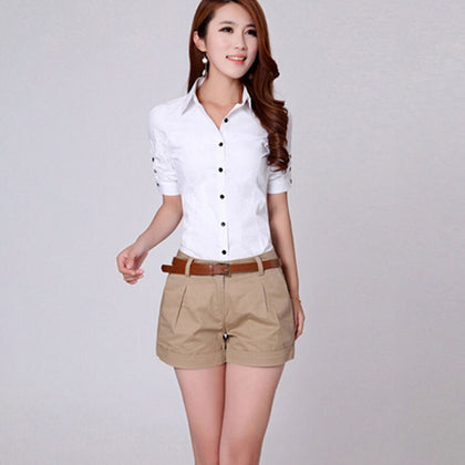 Korean Style Summer Woman Casual Shorts Plus Size S-2XL New Fashion Design Lady Casual Short Solid Color Khaki / White KH804247