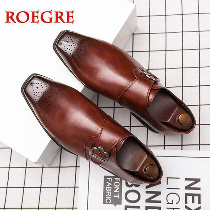 2020 New Business Pointed Flat Shoes Men Designer Formal Dress Carved Leather Shoes Men's Loafers Festival Party Wedding Shoes - Surprise store