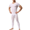 Men Undershirts Sets Ultra-thin Ice Silk Short Sleeve T Shirts Leggings Pants Transparent Tops Tee Trousers Underwear Sleepwear