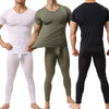 Men Undershirts Sets Ultra-thin Ice Silk Short Sleeve T Shirts Leggings Pants Transparent Tops Tee Trousers Underwear Sleepwear