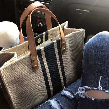 Woman Bag Women Handbag Straw Linen Beach Bag Big Tote Handbag For Woman Color Matching Weave Handbag Bolso Paja HOT