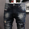 Newly Designer Fashion Men Jeans High Quality Retro Dark Blue Ripped Denim Pants Streetwear Elastic Slim Fit Hip Hop Trousers