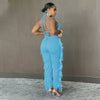 2021 Summer Women Two Piece Fashion Sexy Halter Top High Waist Fringed Stretch Pants Trousers Casual Party Club Clothing Women