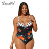 SEASELFIE Plus Size Underwire Push Up Print One Piece Swimsuit Women Large Size Monokini Bathing Suit 2021 New Beach Swimwear