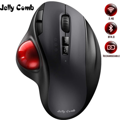 Jelly Comb Bluetooth Trackball Mouse Rechargeable 2.4G USB Wireless & Bluetooth Ergonomic Mice for Laptop Tablet PC Mac Android