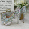 LoveinCrystal Bride Party Dress Shoes With Bag High Heels Colorful Shining Crystal Wedding Shoes Women Plus Size Rhinestone