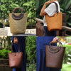22 style straw bag rattan wooden handle retro woven bag bucket bag large vacation beach bag