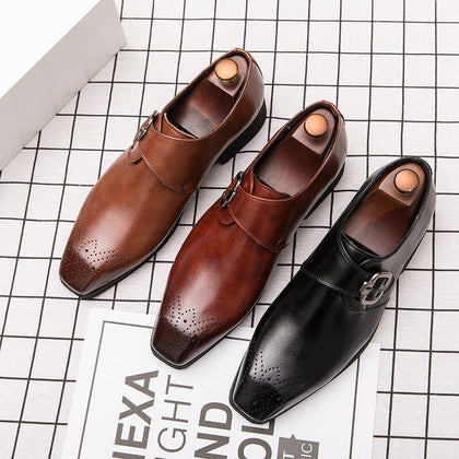 2020 New Business Pointed Flat Shoes Men Designer Formal Dress Carved Leather Shoes Men's Loafers Festival Party Wedding Shoes - Surprise store