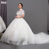 INOE Lucky Women Long Wedding Dress Tulle Ball Gown Organza Sequins Short Half Sleeves for Party White Fashion Bridal Clothing