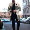 Retro Houndstooth Print Splicing Woolen Coat Men Casual Turn-down Collar Button Jacket Autumn Winter Pocket Long Windbreaker Man