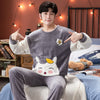 2020 Winter Long Sleeve Thick Warm Flannel Pajama Sets for Men Coral Velvet Sleepwear Suit Pyjamas Lounge Homewear Home Clothes