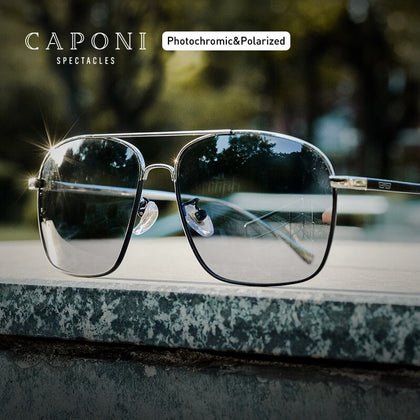 CAPONI Polarized Square Sunglasses Men Classic Brand Designer Eyewear Vintage Fashion Photochromic Sun Glasses Day Night BS8174