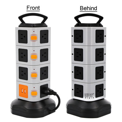 Tower Power Strip Vertical Extender Outlets Surge Protector 2500W 10A Socket with USB 2m/6.5ft Extension Cord for Home Office