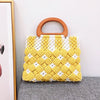 Wooden portable female summer diamond-shaped cotton handbag pure hand-woven beach bag