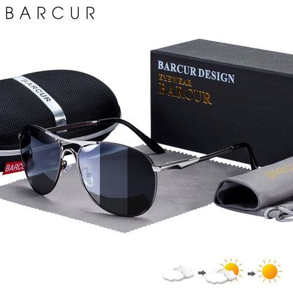 BARCUR Photochromic Sunglasses High Quality Men Brand Designer Polarized Sun Glasses Driving Mens Sun Glasses UV400