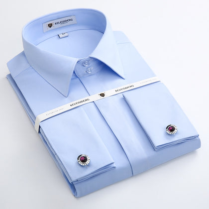 Banquet wedding men shirts long sleeve cover front france cufflinks good quality soft formal male shirt  (with cufflinks)