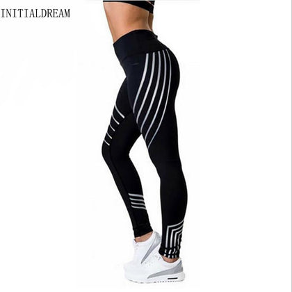 INITIALDREAM 2019 Fashion Women Leggings Slim High Waist Elasticity Leggings Fitness Printing leggins Breathable Woman Pants