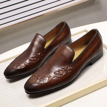 2019 Autumn Luxury Mens Loafers For Wedding Party Street Fashion Brown Genuine Real Leather Slip On Men Dress Shoes Formal Shoes
