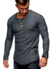 Hot 2019  Solid Color Sleeve Pleated Patch Detail Long Sleeve T-Shirt Men