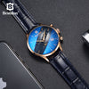 Bestdon Luxury Brand Watch Men Automatic Mechanical Watch Business Casual Switzerland Watches Moon Phase Blue Leather Strap 7116