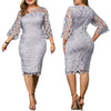 6XL Elegant Women Dress Plus Size Transparent Seven Sleeve Party Dress Autumn Ladies Knee-Length Dress Fall Retro vestidos D30