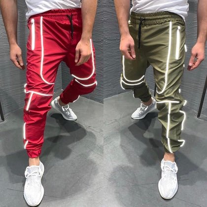 Reflective trousers men's street night run hip hop thin section health street clothing men's