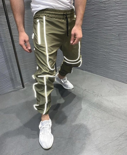 Reflective trousers men's street night run hip hop thin section health street clothing men's