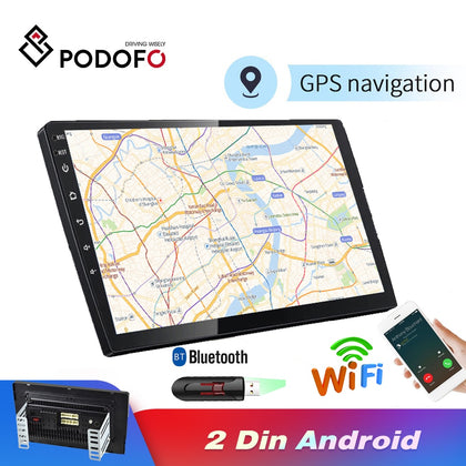 Podofo 2 Din Android Car Radio Stereo GPS Navigation Bluetooth WIFI 10'' 2din Car Radio Stereo Quad Core Multimedia Player Audio
