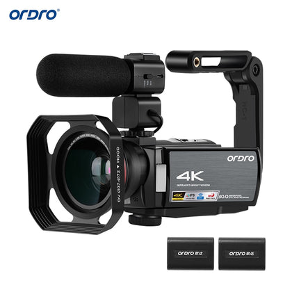 ORDRO HDV-AE8 WiFi Digital Video Camera 4K Camcorder DV Recorder 30MP 16X Digital Zoom IR Night Vision 3 Inch IPS LCD