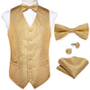 Formal Dress Gold Blue Black Paisley Wedding Suit Vest Formal Business Men Tuxedo Waistcoat Vest Suit Bow Tie Set DiBanGu