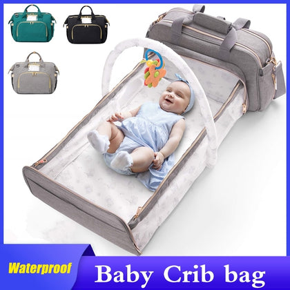 3 In 1 Diaper Bag Backpack Foldable Baby Bed Waterproof Travel Bag with USB Charge Diaper Bag Backpack with Changing Bed