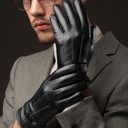 Women Men Gloves Winter Faux Leather Motorcycle Full Finger Touch Screen Warm Gloves Full Finger Black Mittens High Quality Gift