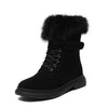 JIANBUDAN Women Boots Suede Leather Women Flat platform Mid-Calf Boots Ladies Shoes Fashion Winter Plush Fur warm Boots 34-43